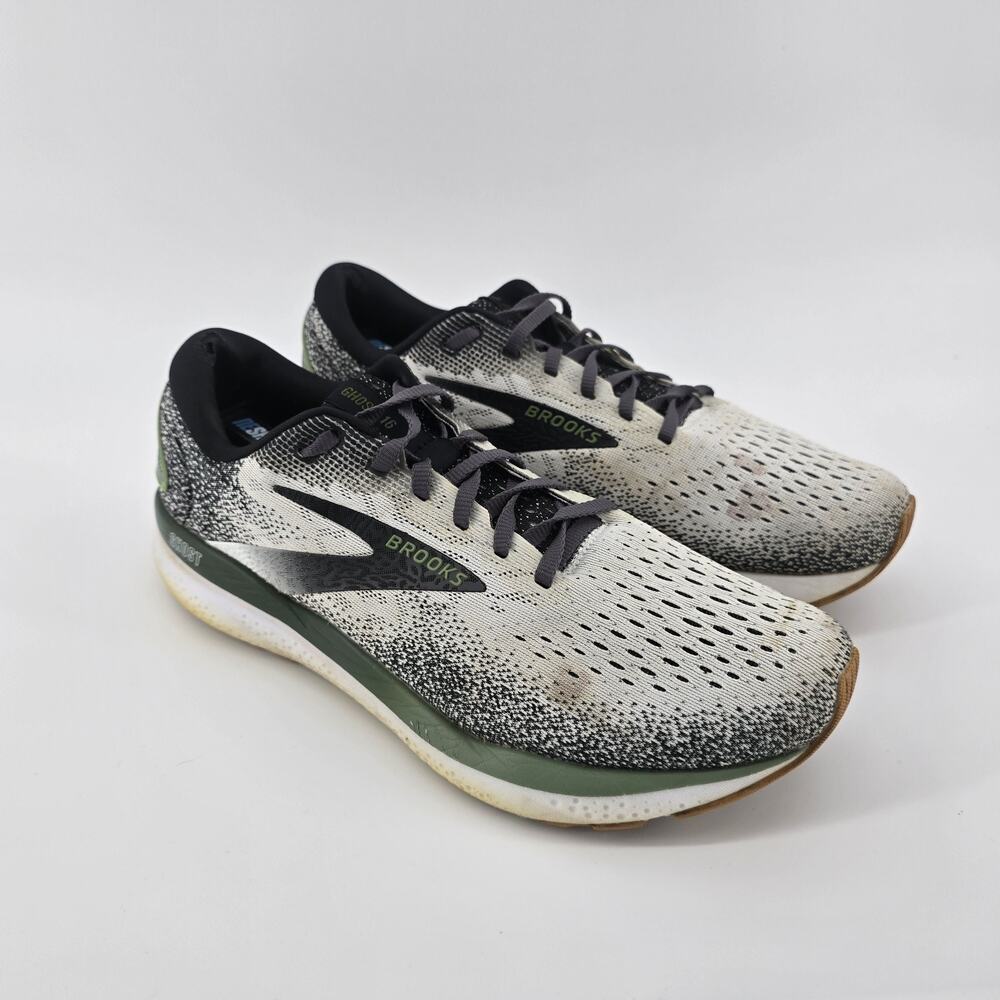Brooks Ghost 16 Men's Size 10.5D (Medium) Running Shoes White/Green/Black